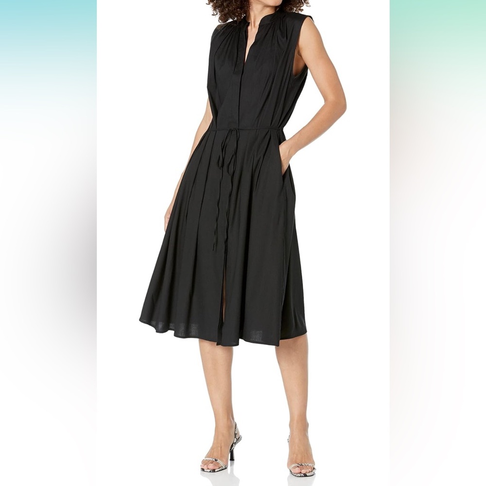 Sleeveless Shirred Band Collar Dress
